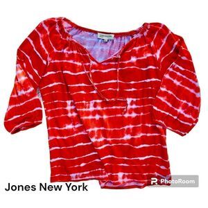 Jones New York Sport SZ XL Woman’s Coral Orange Tie-Dye 3/4 Sleeve Top